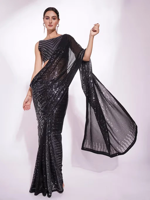 Shimmer Black Saree