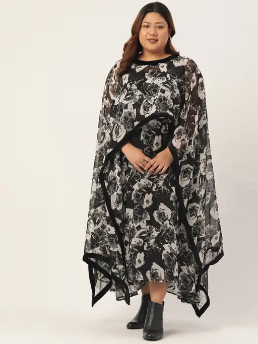 Black Rose Printed Georgette Party Wear Dress