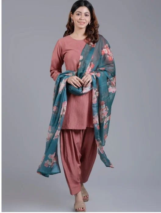 Kalini Round Neck Kurta and Salwar with Dupatta