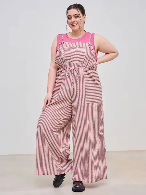 Striped Knotted Pocket Jumpsuit Curve & Plus