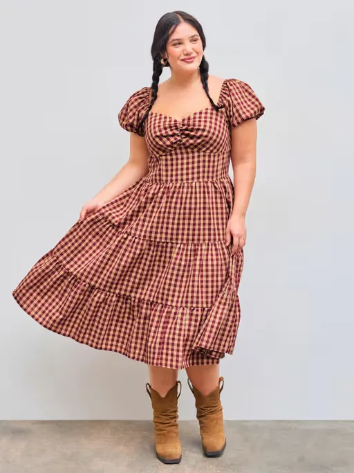 Cotton-blend Square Neck Tiered Midi Dress Curve & Plus