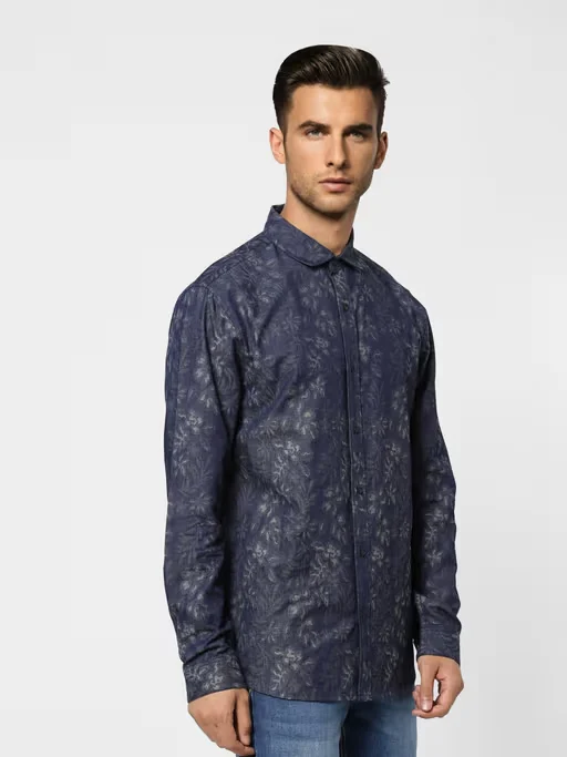 Blue Floral Denim Shirt